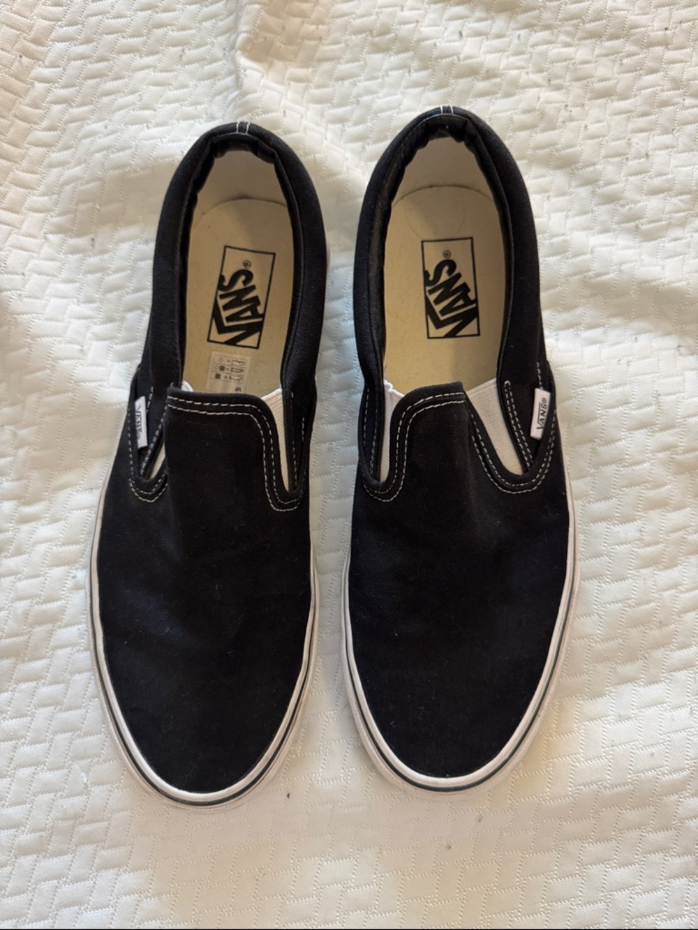 Vans Black Canvas Slip-On Loafers with White Trim
